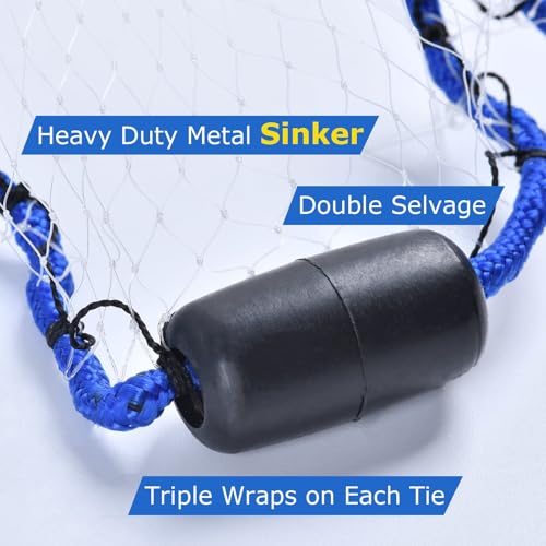 Goture American Fishing Cast Net,Casting Nets Freshwater Saltwater for Bait Fish Shrimp Trap 3ft/4ft/6ft/7ft/8ft/10ft/12ft Radius 1/4 3/8 inch Mesh Size,Throw Fishing Castnet with Needle Shuttle - Image 4