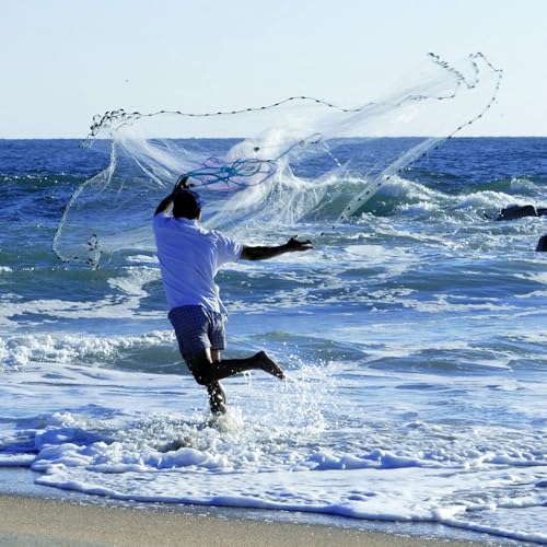 Goture American Fishing Cast Net,Casting Nets Freshwater Saltwater for Bait Fish Shrimp Trap 3ft/4ft/6ft/7ft/8ft/10ft/12ft Radius 1/4 3/8 inch Mesh Size,Throw Fishing Castnet with Needle Shuttle - Image 3
