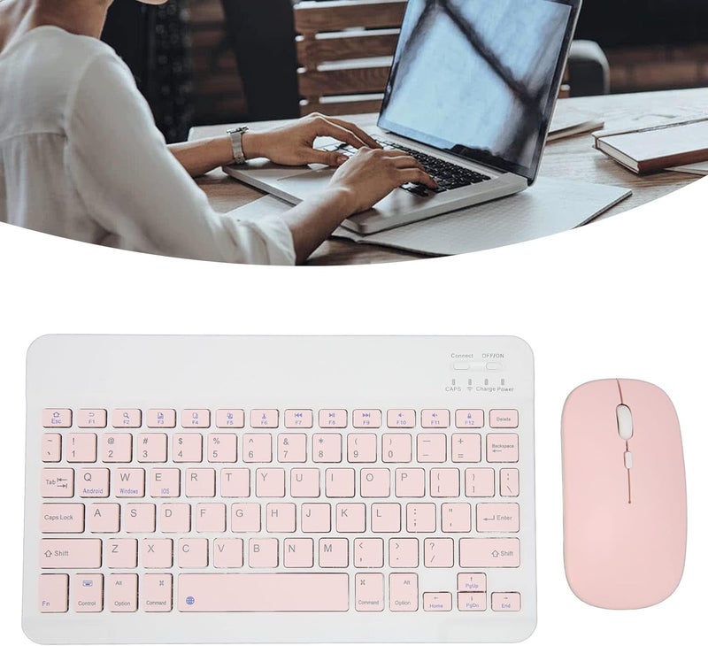 Kufoo Modern Wireless Keyboard Mouse Combo, Ergonomic Slim and Compact Wireless Keyboard with Numeric Pad for Laptop Computer PC Ompatible with and Blue (Pink) - Image 4