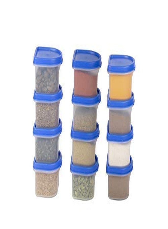 SIMPARTE 250ml Oval Modular Plastic Container Set of 12 BPA-Free Airtight Stackable Kitchen Storage Boxes with Blue Lids Food Grade Organizer for Pantry Cereals Pulses Flour Snacks Grains Essentials - Image 4