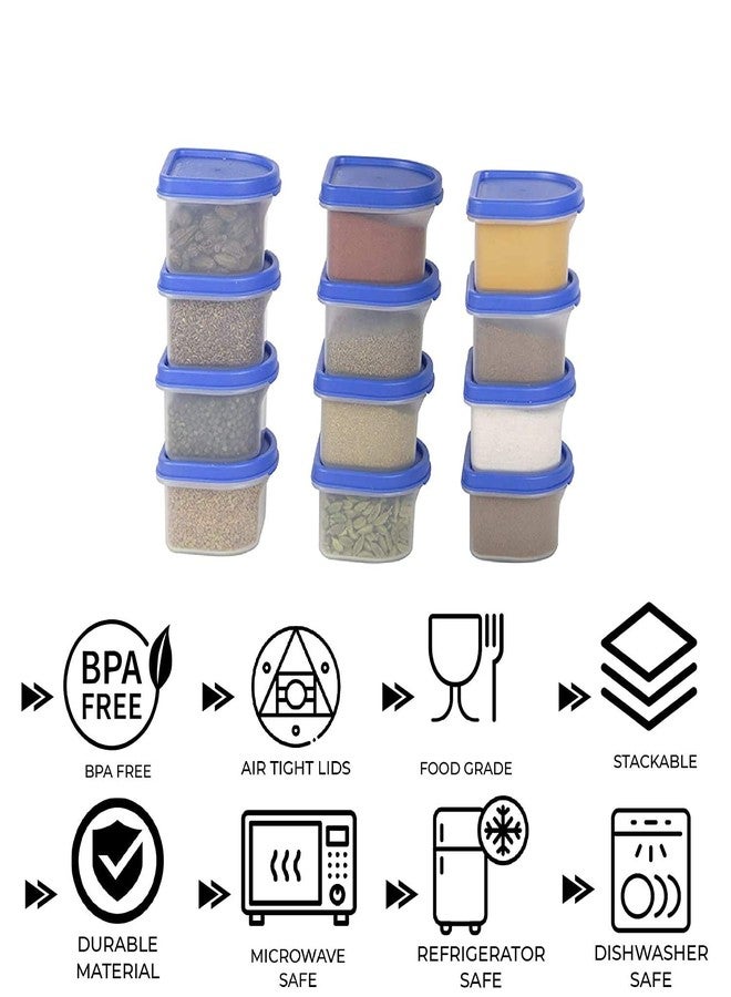 SIMPARTE 250ml Oval Modular Plastic Container Set of 12 BPA-Free Airtight Stackable Kitchen Storage Boxes with Blue Lids Food Grade Organizer for Pantry Cereals Pulses Flour Snacks Grains Essentials - Image 2