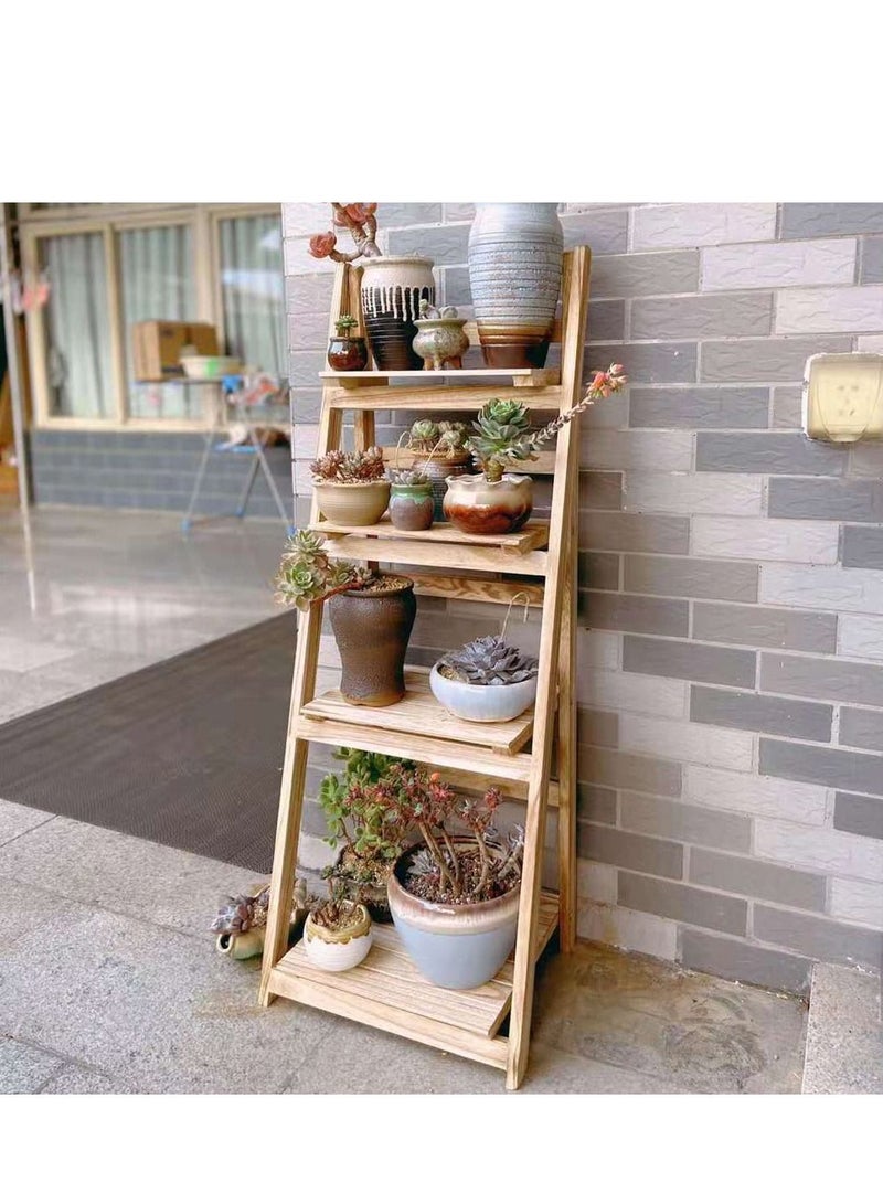 LINGWEI Wooden Flower Stand Foldable Four Layers Great For Displaying Potted Plants Books Shelves Flowers Rack Home Indoor Outdoor Decoration  - Image 4