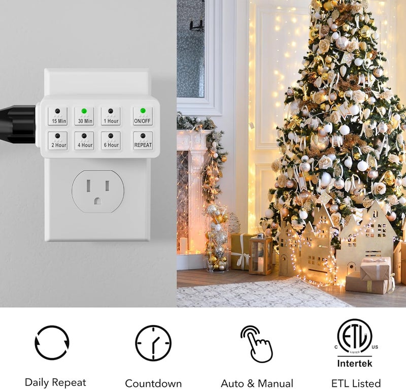BN-LINK 2 Pack Indoor Countdown Timer with Repeat Function, Heavy Duty Accurate Compact Size for Charger Vacation Security, 3-Prong Grounded Outlet, 15A/1875W ½ HP ETL Listed - Image 4