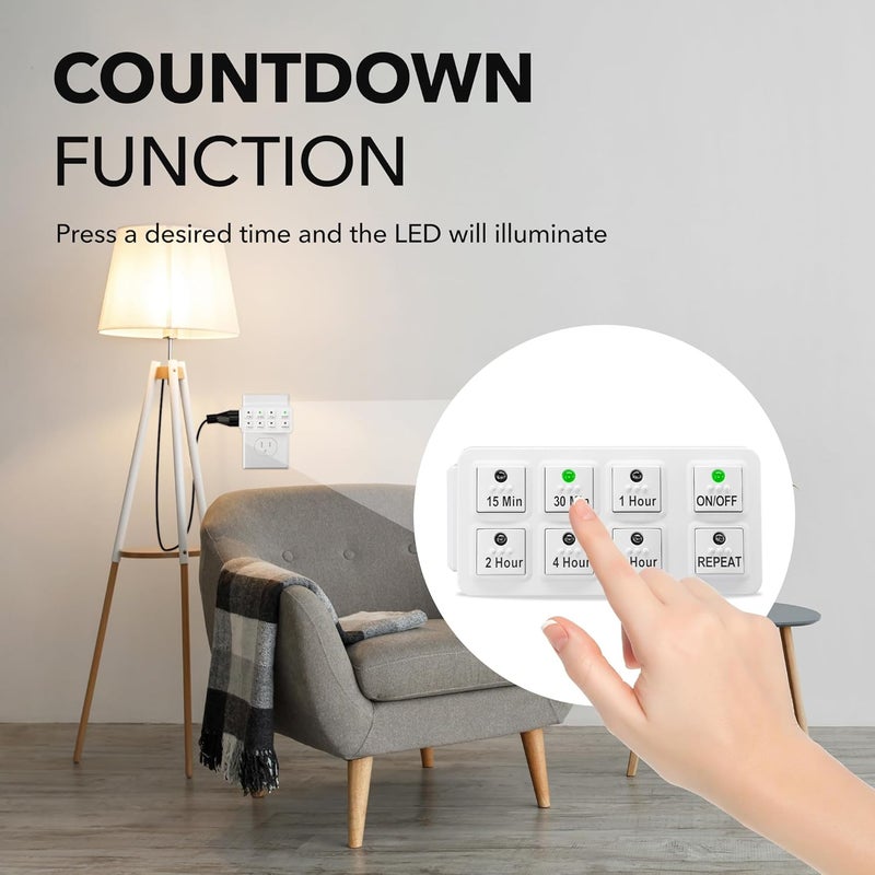 BN-LINK 2 Pack Indoor Countdown Timer with Repeat Function, Heavy Duty Accurate Compact Size for Charger Vacation Security, 3-Prong Grounded Outlet, 15A/1875W ½ HP ETL Listed - Image 5