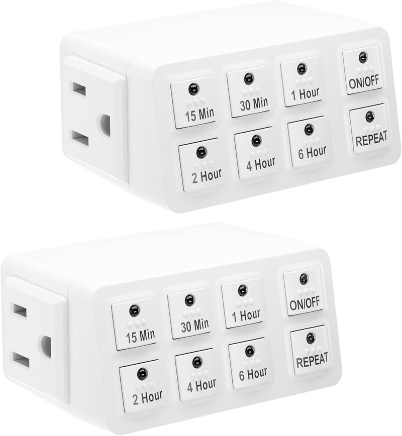 BN-LINK 2 Pack Indoor Countdown Timer with Repeat Function, Heavy Duty Accurate Compact Size for Charger Vacation Security, 3-Prong Grounded Outlet, 15A/1875W ½ HP ETL Listed - Image 1