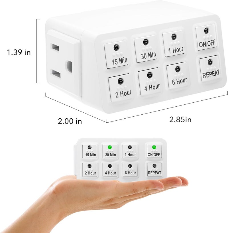 BN-LINK 2 Pack Indoor Countdown Timer with Repeat Function, Heavy Duty Accurate Compact Size for Charger Vacation Security, 3-Prong Grounded Outlet, 15A/1875W ½ HP ETL Listed - Image 3