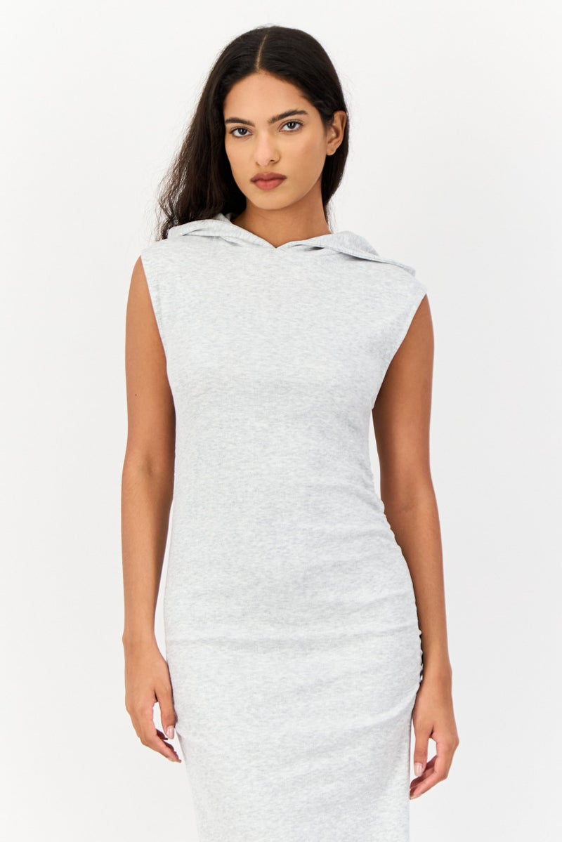 Don't Call Me Jennyfer Women Heather Hooded Ruched Maxi Dress, Grey - Image 3