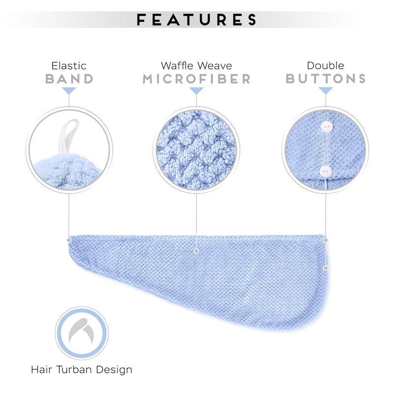 SimpleField 2 Pack Microfiber Hair Towel Wrap for Women, Anti Frizz Quick Drying Hair Turban for All Hair Style, Absorbent and Lightweight (Blue) - Image 3