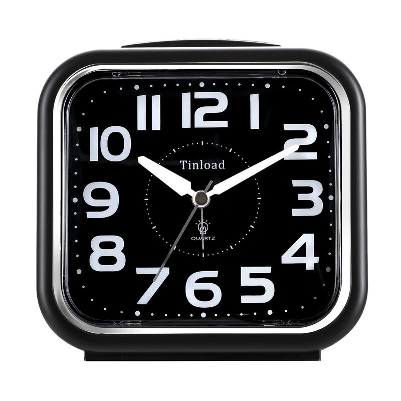 55 Large Analog Alarm Clock Silent Non Ticking Gentle Wake Beep Sounds Increasing Volume Battery Operated Snooze and Manual Light Easy Set Black Best for Elder