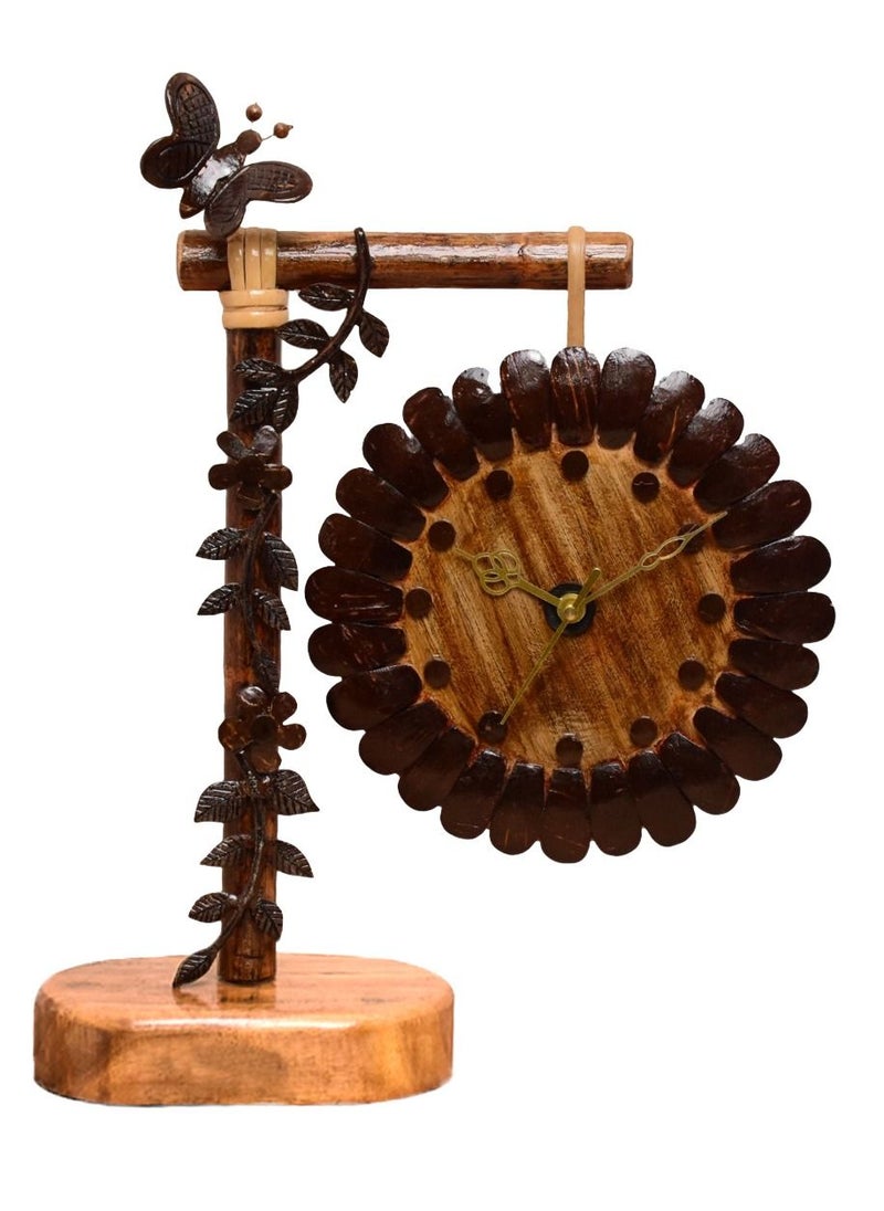 N & H N & H Handmade Coconut Shell Table Clock With Butterfly Design Handcrafted Antique Table Top Clock, Desk Clock for Home & Office, Study Living Room  - Image 1