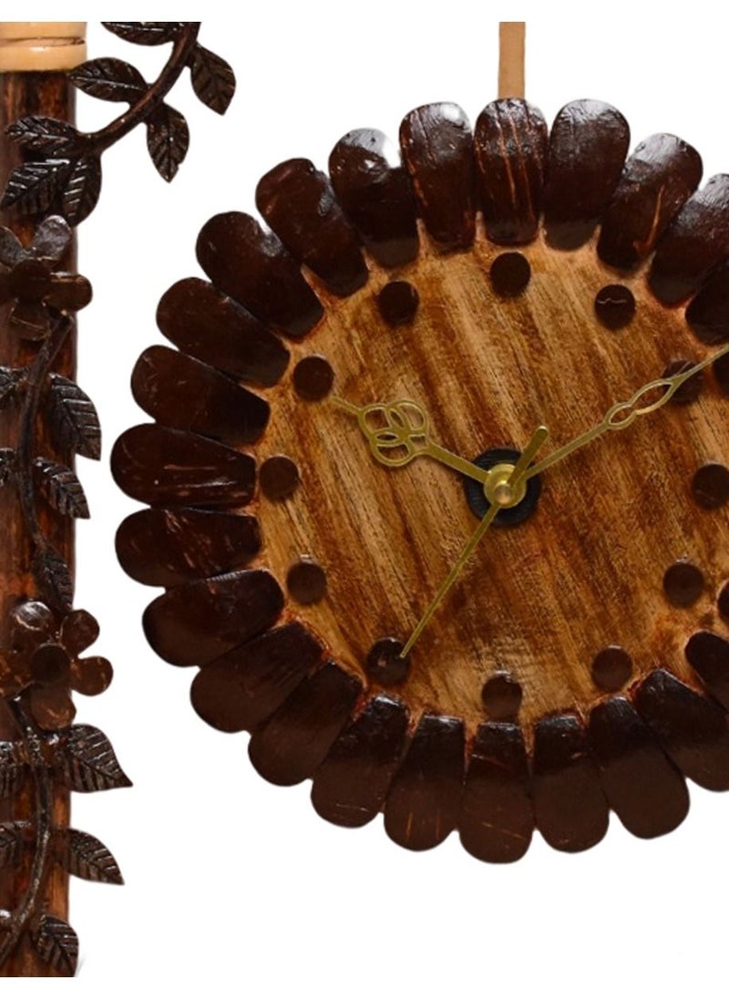 N & H N & H Handmade Coconut Shell Table Clock With Butterfly Design Handcrafted Antique Table Top Clock, Desk Clock for Home & Office, Study Living Room  - Image 2