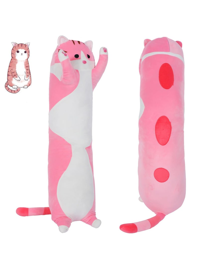 Generic - Pink Long Cat Plush Body Pillow Kawaii Cat Stuffed Toy, Cute Soft Plush Animal Doll, Plushies Decorations for Video Game Fans, Kitten Plush Throw Pillow Doll Gift for Girlfriend & Kid - Image 1