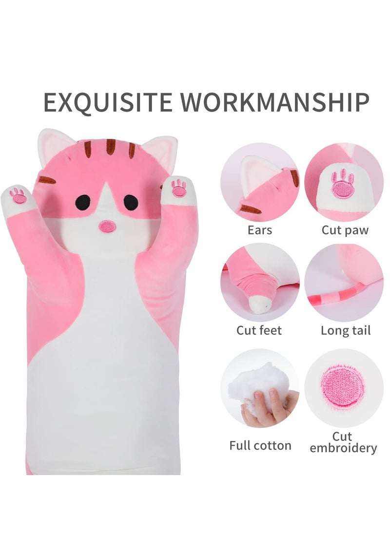 Generic - Pink Long Cat Plush Body Pillow Kawaii Cat Stuffed Toy, Cute Soft Plush Animal Doll, Plushies Decorations for Video Game Fans, Kitten Plush Throw Pillow Doll Gift for Girlfriend & Kid - Image 1