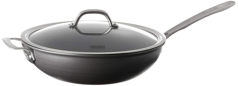 Viking Non Stick Chef Pan 12 Inch Hard Anodized Nonstick Saute and Frying Pan with Glass Lid Dishwasher and Oven Safe Induction Ready Matte Black