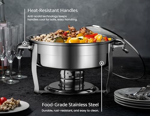 Kook Chafing Dish for Buffet Set, by Kook, Catering Food Warmers, Round Dishes, Warmer Tray, Stainless Steel with Glass Cover and Holder, for Parties, Dinners, 4.5 Qt - Image 5