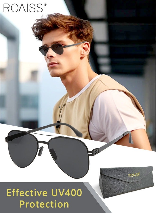 roaiss Men's Retro Aviator Sunglasses UV400 Protection Sun Glasses with Ultralight Metal Frame Fashion Anti-Glare Sun Shades for Men Driving Fishing Traveling Black - Image 1