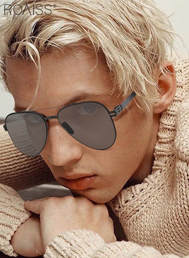roaiss Men's Retro Aviator Sunglasses UV400 Protection Sun Glasses with Ultralight Metal Frame Fashion Anti-Glare Sun Shades for Men Driving Fishing Traveling Black - Image 2