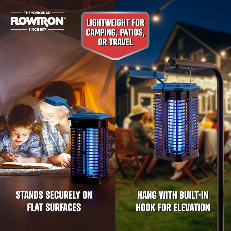 فلوترون مبيد الحشرات الشمسي Flowtron | قاتل الحشرات الكهربائي المحمول مع ضوء UV ومصباح LED | شحن USB-C وشمسي لبطارية 4000 مللي أمبير | تغطية 530 قدم مربع للبعوض والذباب للشرفة والفناء والتخييم - Image 4