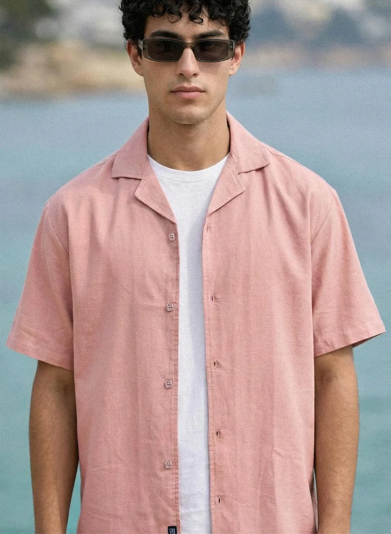 Dennis Lingo  Pink Cotton Linen Solid Button Down Relaxed Shirt For Men for Men | Best Price UAE