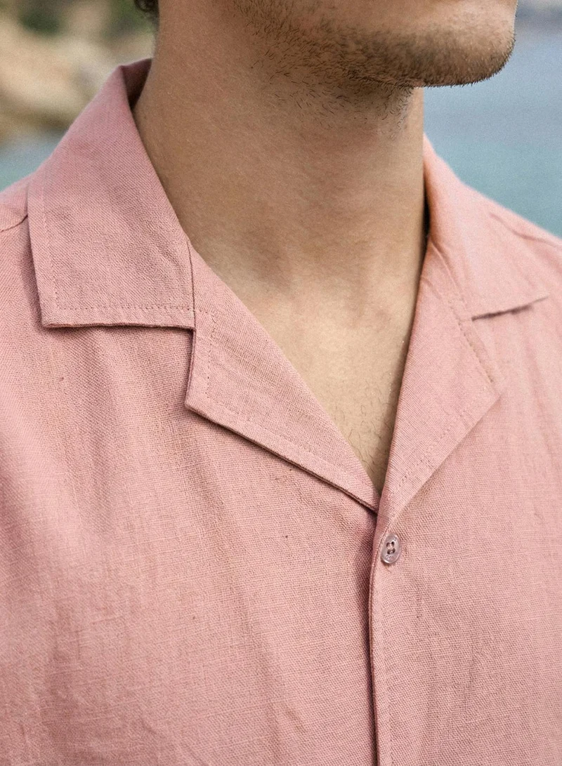 Dennis Lingo  Pink Cotton Linen Solid Button Down Relaxed Shirt For Men for Men | Best Price UAE