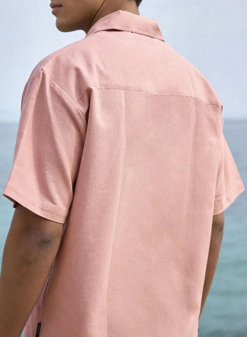 Dennis Lingo  Pink Cotton Linen Solid Button Down Relaxed Shirt For Men for Men | Best Price UAE