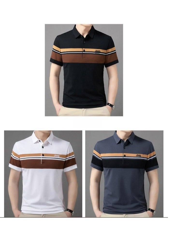 Jeep Men's Polo Shirt Short Sleeve T-shirt Striped Half Sleeve Slimming Business Casual T-shirt - Image 2