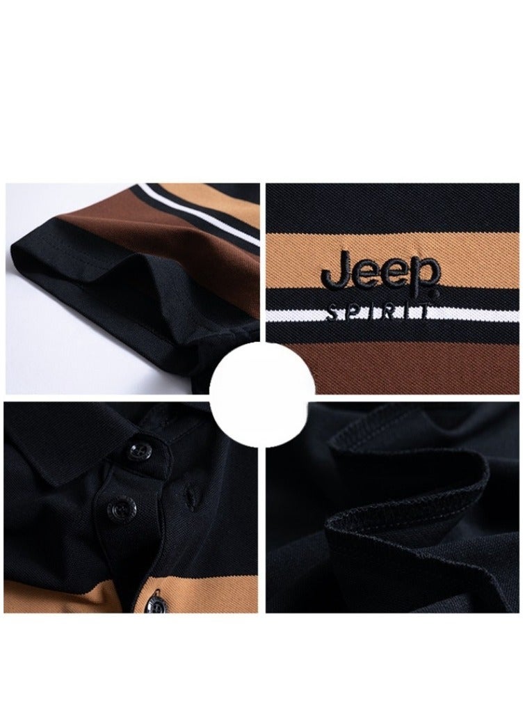 Jeep Men's Polo Shirt Short Sleeve T-shirt Striped Half Sleeve Slimming Business Casual T-shirt - Image 5