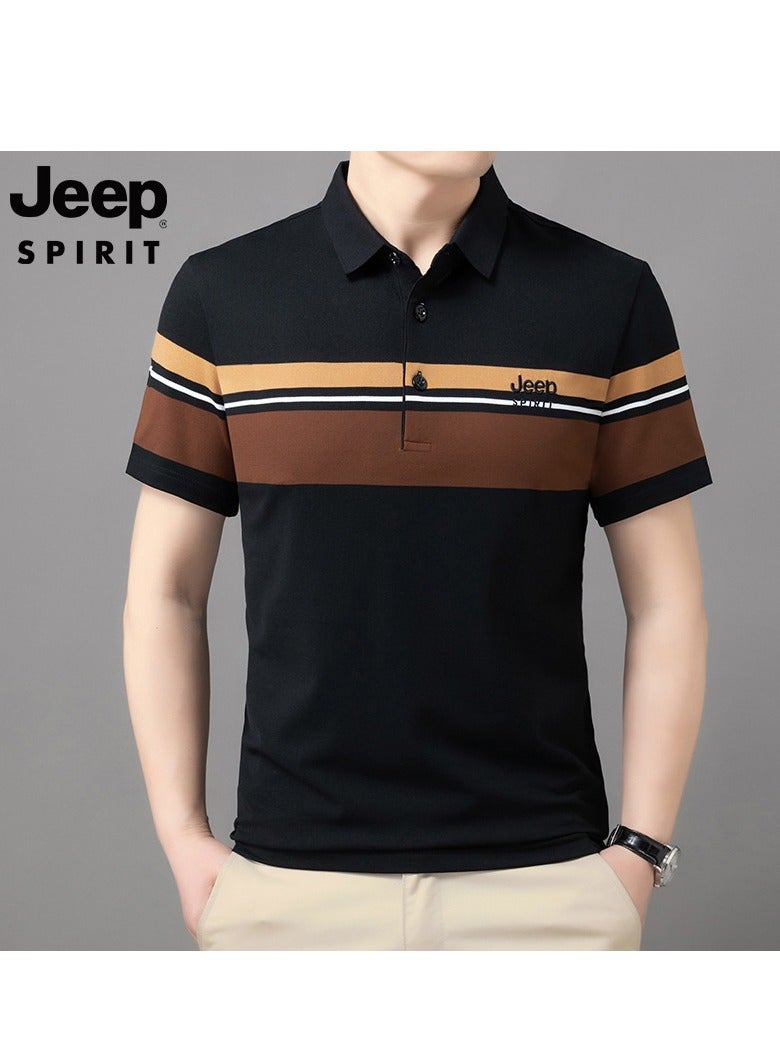 Jeep Men's Polo Shirt Short Sleeve T-shirt Striped Half Sleeve Slimming Business Casual T-shirt - Image 1