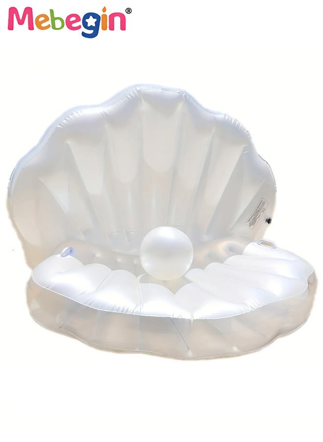 MEBEGIN - Inflatable Seashell Floatie with Pearl Ball, Blow Up Giant Pool Float, Creative Floating Bed, Water Sofa with Unique Design, Shell Pool Floating Ride-on Raft Chair, Floating Air Cushion, Suitable for Swimming Pool, Seashore and Summer Beach Party, 140*90cm - Image 1