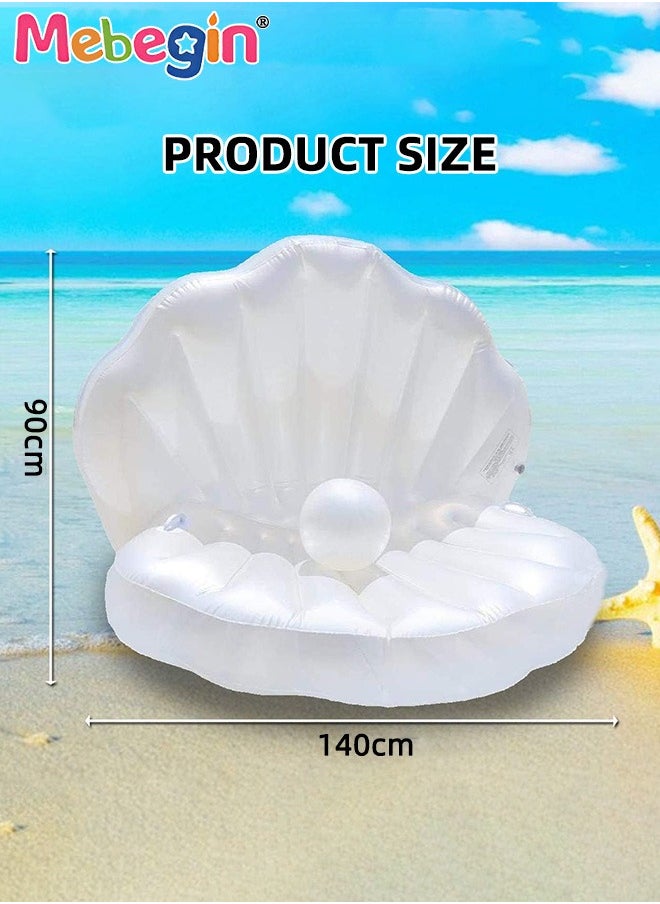 MEBEGIN - Inflatable Seashell Floatie with Pearl Ball, Blow Up Giant Pool Float, Creative Floating Bed, Water Sofa with Unique Design, Shell Pool Floating Ride-on Raft Chair, Floating Air Cushion, Suitable for Swimming Pool, Seashore and Summer Beach Party, 140*90cm - Image 1