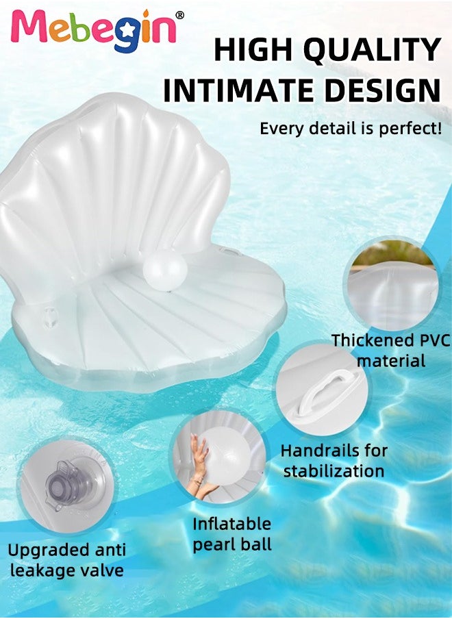MEBEGIN - Inflatable Seashell Floatie with Pearl Ball, Blow Up Giant Pool Float, Creative Floating Bed, Water Sofa with Unique Design, Shell Pool Floating Ride-on Raft Chair, Floating Air Cushion, Suitable for Swimming Pool, Seashore and Summer Beach Party, 140*90cm - Image 1