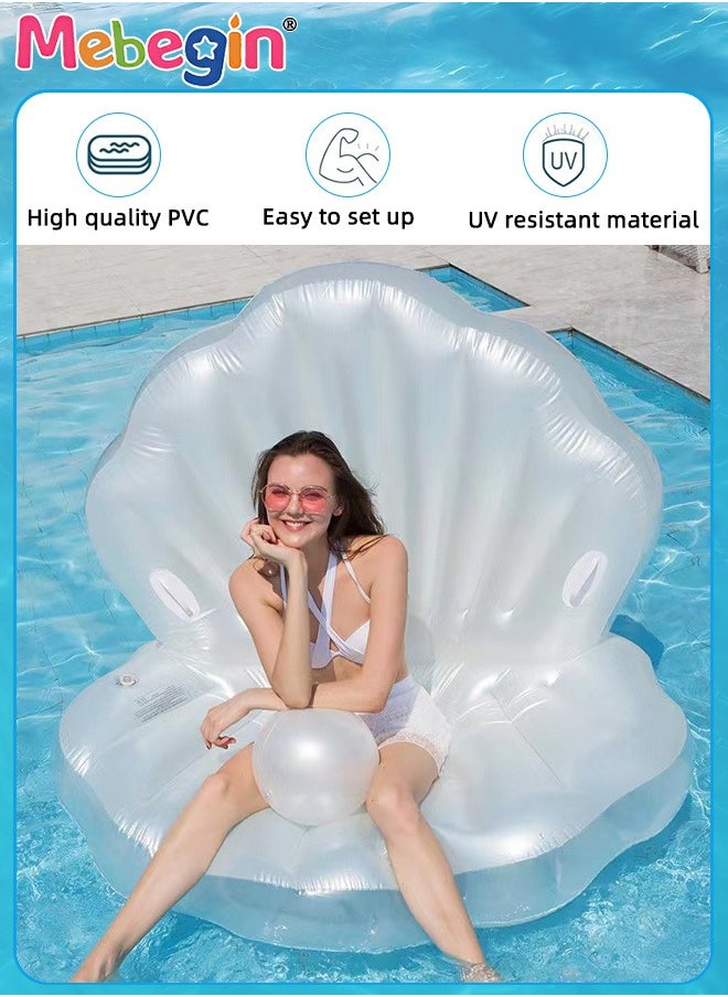 MEBEGIN - Inflatable Seashell Floatie with Pearl Ball, Blow Up Giant Pool Float, Creative Floating Bed, Water Sofa with Unique Design, Shell Pool Floating Ride-on Raft Chair, Floating Air Cushion, Suitable for Swimming Pool, Seashore and Summer Beach Party, 140*90cm - Image 1