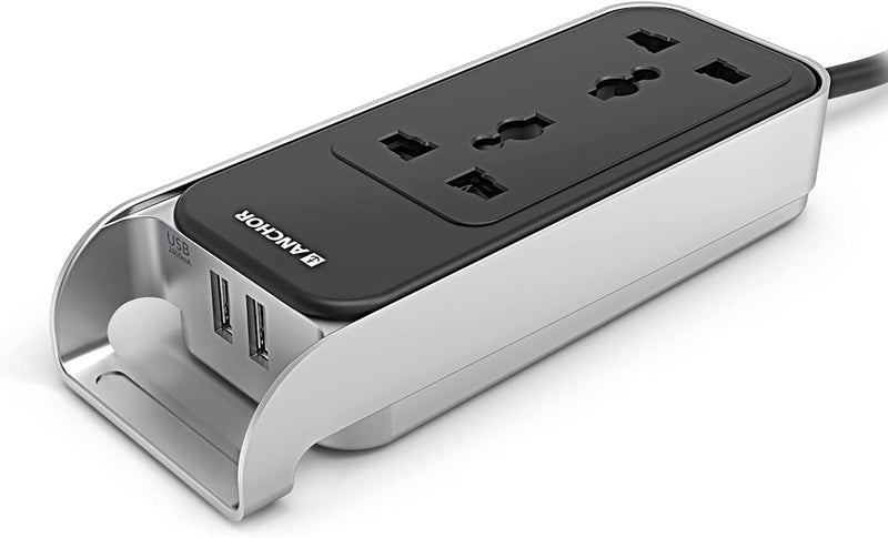 Anchor by Panasonic 6A 2 Universal Socket with 2 USB Port | 6A Extension Board with 2.4A 2 USB Port | Multi Plug Socket for Home Wall, Office (22052) - Image 2