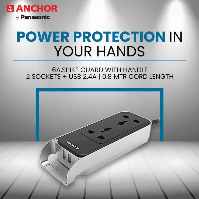 Anchor by Panasonic 6A 2 Universal Socket with 2 USB Port | 6A Extension Board with 2.4A 2 USB Port | Multi Plug Socket for Home Wall, Office (22052) - Image 5