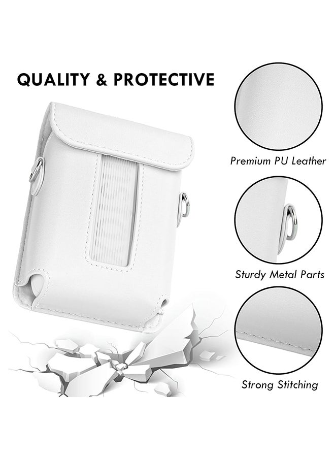 O Ozone Protective Case for Fujifilm Instax Mini Link 3 Printer, PU Leather Mini Link 3 Smartphone Printer Carrying Case with Adjustable Shoulder Strap- White  - Image 2