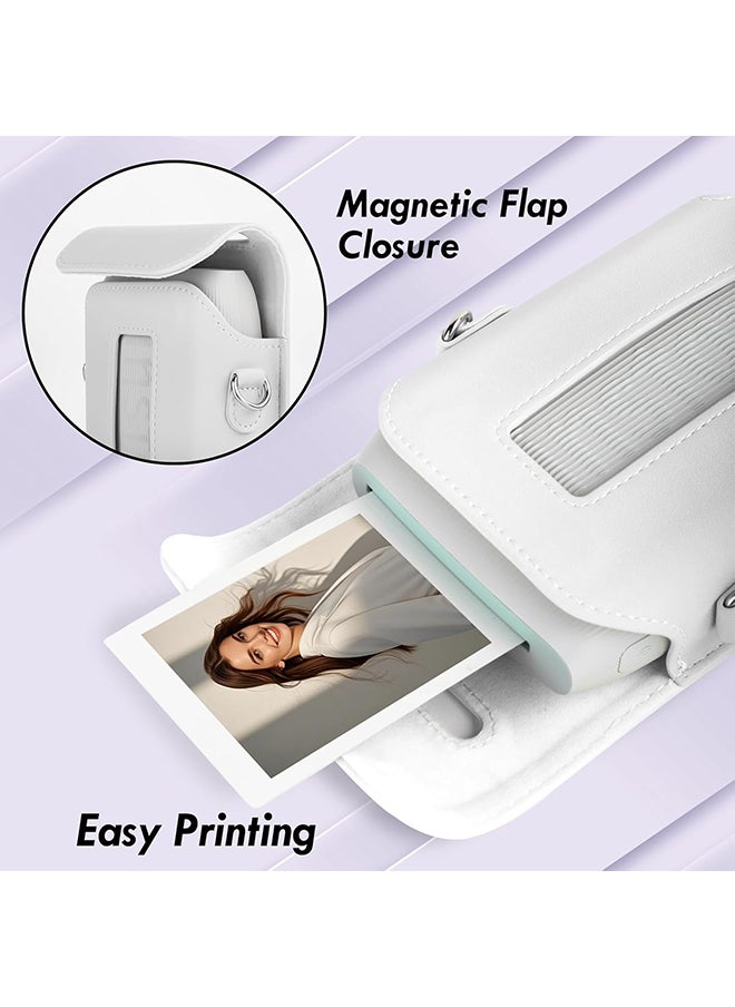 Protective Case for Fujifilm Instax Mini Link 3 Printer, PU Leather Mini Link 3 Smartphone Printer Carrying Case with Adjustable Shoulder Strap- White