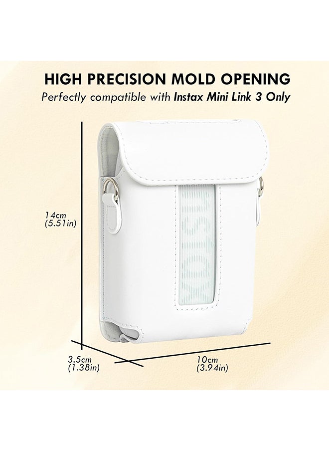 O Ozone Protective Case for Fujifilm Instax Mini Link 3 Printer, PU Leather Mini Link 3 Smartphone Printer Carrying Case with Adjustable Shoulder Strap- White  - Image 5