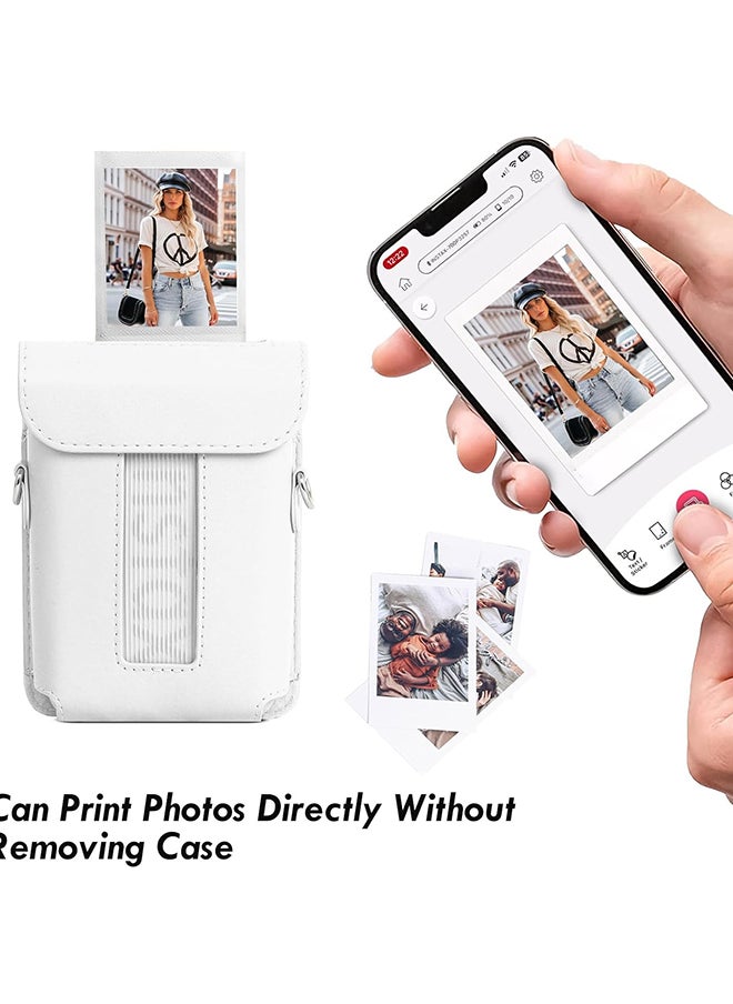 O Ozone Protective Case for Fujifilm Instax Mini Link 3 Printer, PU Leather Mini Link 3 Smartphone Printer Carrying Case with Adjustable Shoulder Strap- White  - Image 4