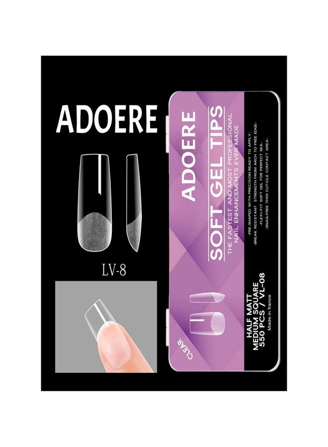 ADOERE Professional Soft Gel Nail Tips, 550 Pieces Clear False Nails for Extension, Full Cover with Storage Box, DIY Nail Art, Salon Use (Half Matte Medium Square) - Image 2