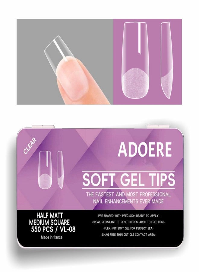 ADOERE Professional Soft Gel Nail Tips, 550 Pieces Clear False Nails for Extension, Full Cover with Storage Box, DIY Nail Art, Salon Use (Half Matte Medium Square) - Image 1