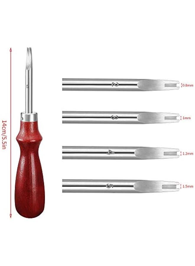 6 Piece Leather Craft Tool Set - Includes 4 Edge Beveler, Cutting Knife, Skiving Knife, and Sandalwood Burnisher (1.5 Mm, 1.2 Mm, 1.0 Mm, 0.8 Mm)  - Image 3