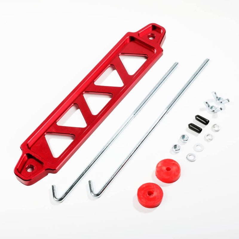 Battery Hold Down Bracket Holder Car Battery Holder Kit with 10in J boltsAluminum Alloy Battery Tie Down Mount Bracket Battery Tray for Car Battery Mount Bracket Hold Lock Accessories Red