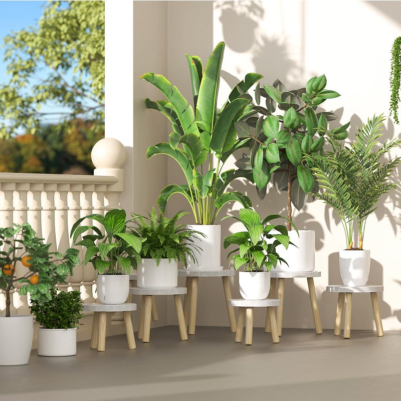 Vecxoty 3-Pack Wood Plant Stands Indoor, Single Plant Stand for 6-12 Inch Pots, Mid-Century Modern Plant Stool, Tall Plant Stand for Large Plants for Living Room, Balcony, Office (White) - Image 2