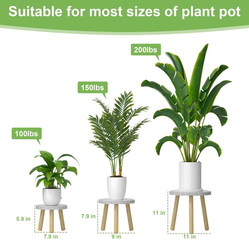 Vecxoty 3-Pack Wood Plant Stands Indoor, Single Plant Stand for 6-12 Inch Pots, Mid-Century Modern Plant Stool, Tall Plant Stand for Large Plants for Living Room, Balcony, Office (White) - Image 3