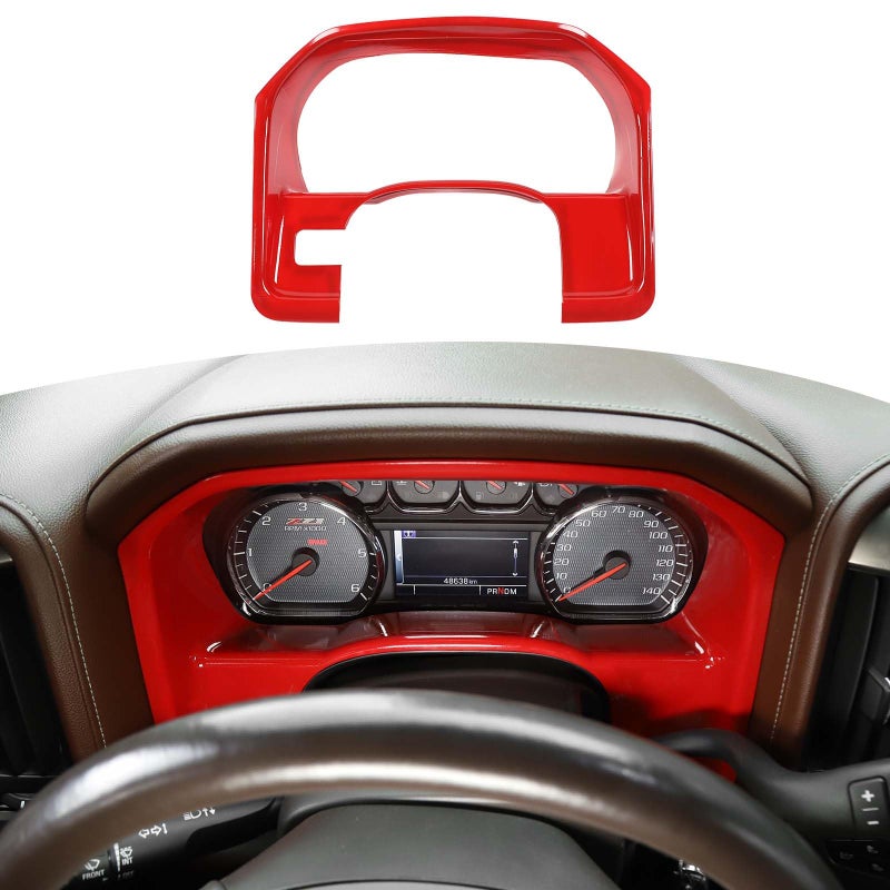 RTTCZ for Chevy Silverado Dashboard Cluster Instrument Trim Cover Red for Chevrolet Silverado GMC Sierra 20142017 Red Interior Accessories