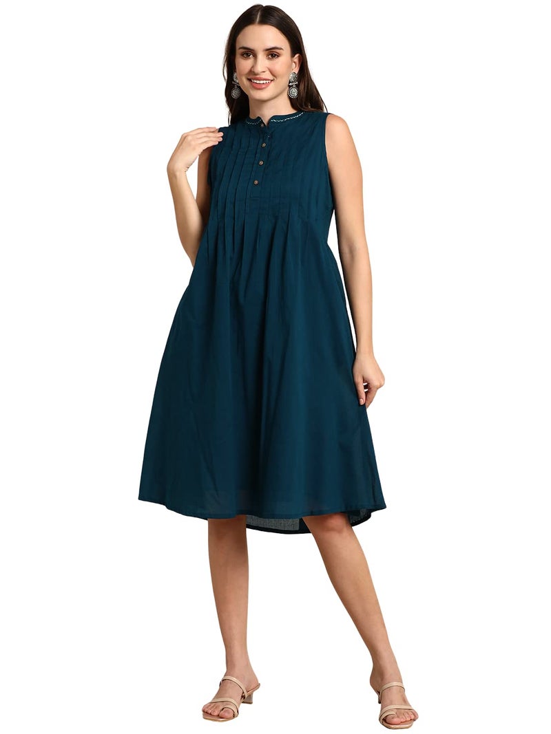 Janasya Women's Teal Cotton Western Dress (J0395-DR-XL) - Image 3