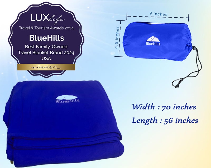 BlueHills بطانية وسادة سفر فاخرة قابلة للطي من بلو هيلز في حقيبة محمولة - أزرق ملكي C005 - Image 4