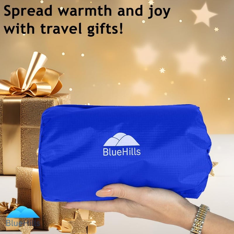 BlueHills بطانية وسادة سفر فاخرة قابلة للطي من بلو هيلز في حقيبة محمولة - أزرق ملكي C005 - Image 2