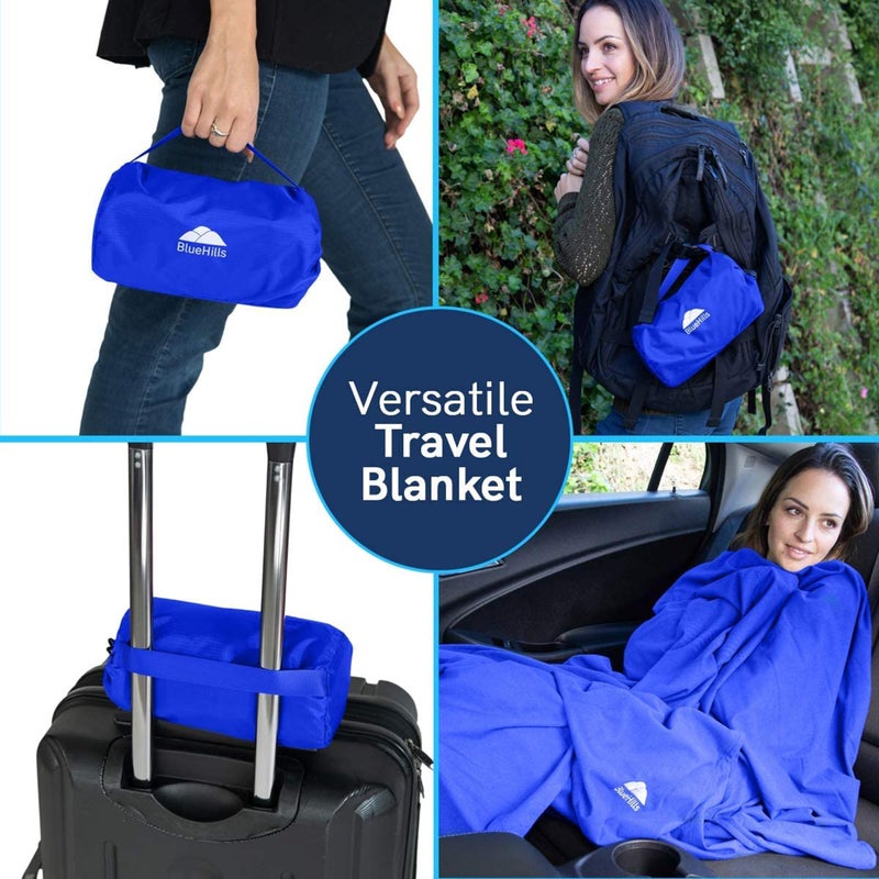 BlueHills بطانية وسادة سفر فاخرة قابلة للطي من بلو هيلز في حقيبة محمولة - أزرق ملكي C005 - Image 3