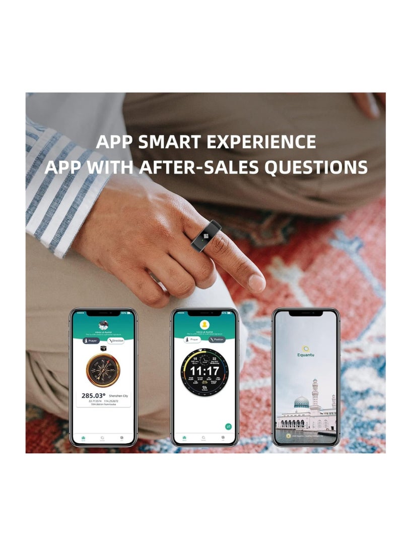 إيكوانتو خاتم تصبيح ذكي مقاوم للماء، خاتم قبلة، هدية للمسلمين من جميع الأعمار مع 5 تذكيرات لأوقات الصلاة وإعدادات عد مخصصة، شاشة OLED - Image 3